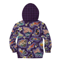 Hawaii Islands Map Design with Japanese Landscape Kid Hoodie Hawaiian Japan Fusion Art Purple Color LT03 - Polynesian Pride