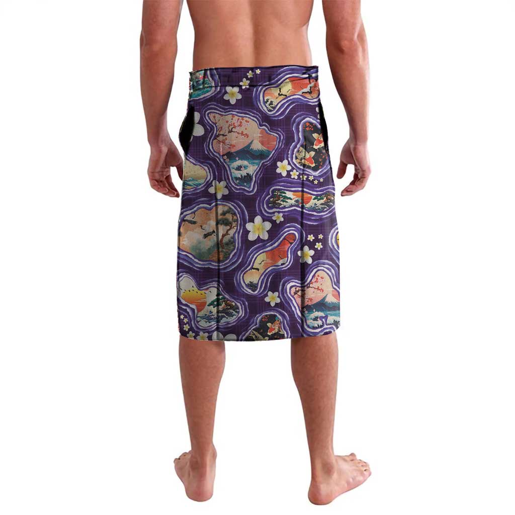 Hawaii Islands Map Design with Japanese Landscape Lavalava Hawaiian Japan Fusion Art Purple Color LT03 - Polynesian Pride