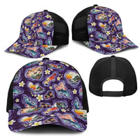 Hawaii Islands Map Design with Japanese Landscape Mesh Trucker Cap Hawaiian Japan Fusion Art Purple Color LT03 - Polynesian Pride