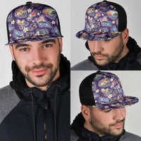 Hawaii Islands Map Design with Japanese Landscape Mesh Trucker Cap Hawaiian Japan Fusion Art Purple Color LT03 - Polynesian Pride