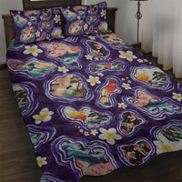 Hawaii Islands Map Design with Japanese Landscape Quilt Bed Set Hawaiian Japan Fusion Art Purple Color LT03 Purple - Polynesian Pride