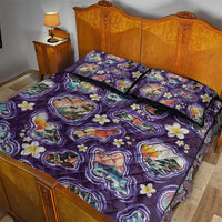 Hawaii Islands Map Design with Japanese Landscape Quilt Bed Set Hawaiian Japan Fusion Art Purple Color LT03 - Polynesian Pride