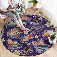 Hawaii Islands Map Design with Japanese Landscape Round Carpet Hawaiian Japan Fusion Art Purple Color LT03 - Polynesian Pride