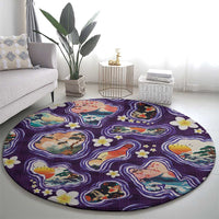 Hawaii Islands Map Design with Japanese Landscape Round Carpet Hawaiian Japan Fusion Art Purple Color LT03 - Polynesian Pride