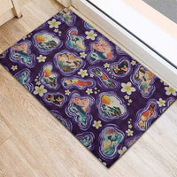 Hawaii Islands Map Design with Japanese Landscape Rubber Doormat Hawaiian Japan Fusion Art Purple Color LT03 - Polynesian Pride