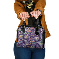 Hawaii Islands Map Design with Japanese Landscape Shoulder Handbag Hawaiian Japan Fusion Art Purple Color LT03 One Size Purple - Polynesian Pride