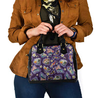 Hawaii Islands Map Design with Japanese Landscape Shoulder Handbag Hawaiian Japan Fusion Art Purple Color LT03 - Polynesian Pride