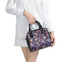 Hawaii Islands Map Design with Japanese Landscape Shoulder Handbag Hawaiian Japan Fusion Art Purple Color LT03 - Polynesian Pride