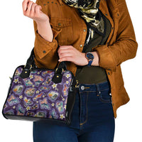 Hawaii Islands Map Design with Japanese Landscape Shoulder Handbag Hawaiian Japan Fusion Art Purple Color LT03 - Polynesian Pride