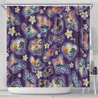 Hawaii Islands Map Design with Japanese Landscape Shower Curtain Hawaiian Japan Fusion Art Purple Color LT03 - Polynesian Pride