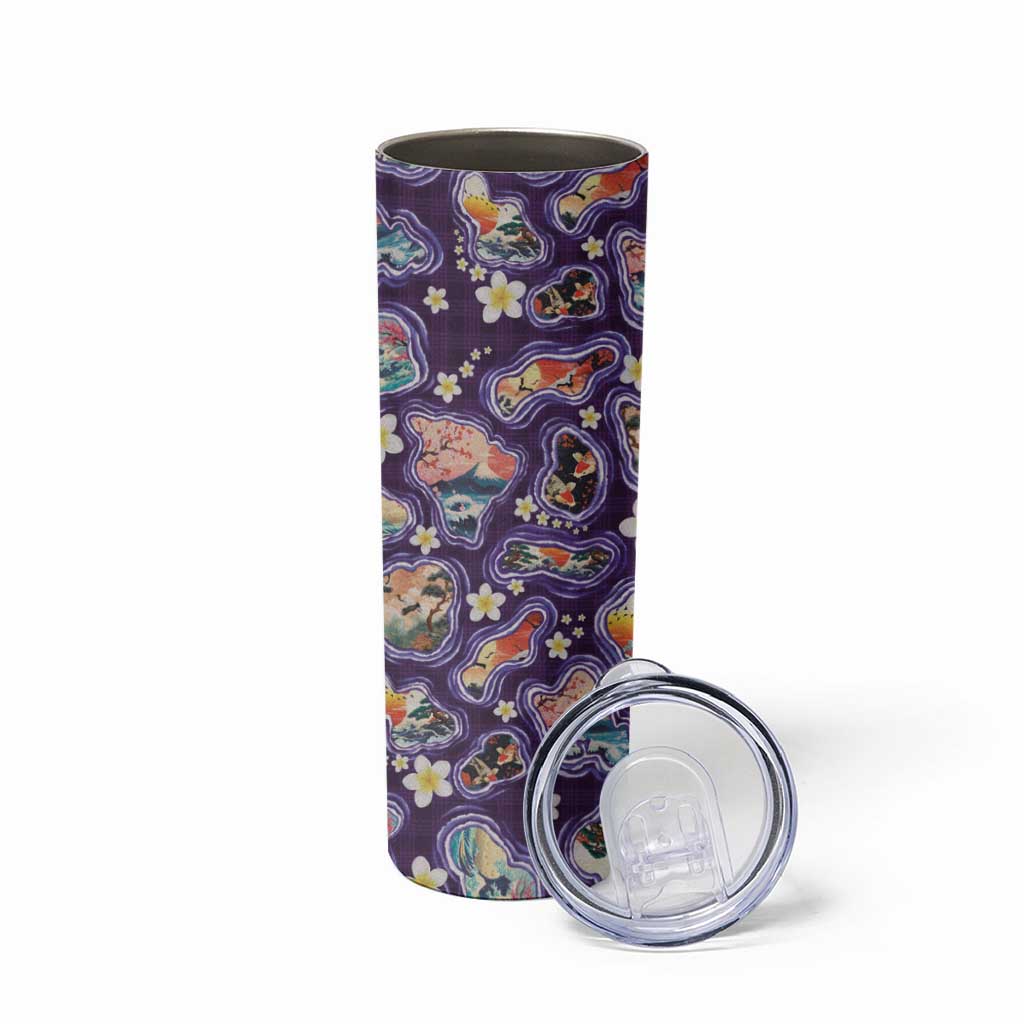 Hawaii Islands Map Design with Japanese Landscape Skinny Tumbler Hawaiian Japan Fusion Art Purple Color LT03 - Polynesian Pride