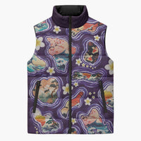 Hawaii Islands Map Design with Japanese Landscape Sleeveless Puffer Jacket Hawaiian Japan Fusion Art Purple Color LT03 Unisex Purple - Polynesian Pride
