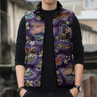 Hawaii Islands Map Design with Japanese Landscape Sleeveless Puffer Jacket Hawaiian Japan Fusion Art Purple Color LT03 - Polynesian Pride