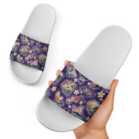 Hawaii Islands Map Design with Japanese Landscape Slide Sandals Hawaiian Japan Fusion Art Purple Color LT03 - Polynesian Pride