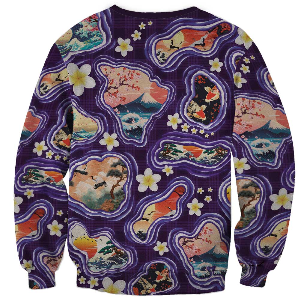 Hawaii Islands Map Design with Japanese Landscape Sweatshirt Hawaiian Japan Fusion Art Purple Color LT03 - Polynesian Pride