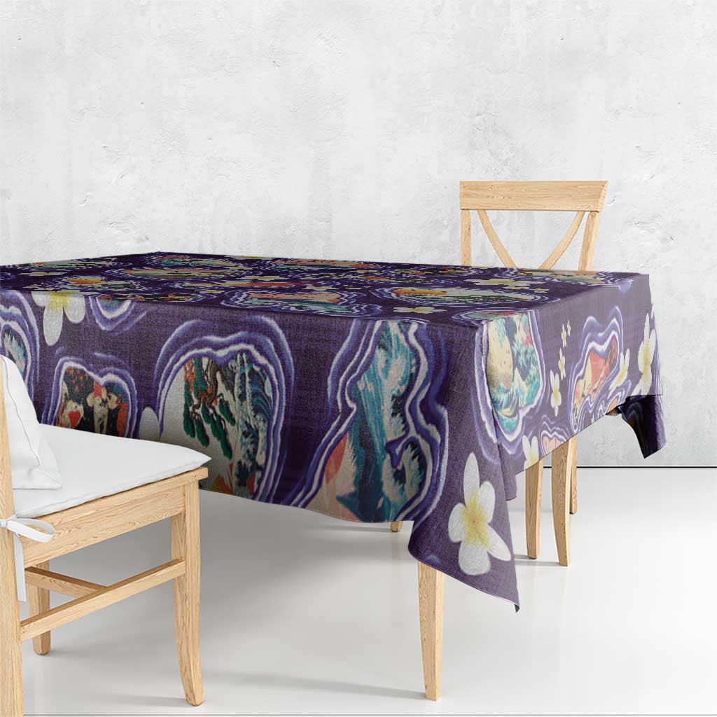 Hawaii Islands Map Design with Japanese Landscape Tablecloth Hawaiian Japan Fusion Art Purple Color LT03 - Polynesian Pride