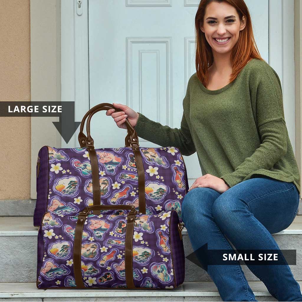 Hawaii Islands Map Design with Japanese Landscape Travel Bag Hawaiian Japan Fusion Art Purple Color LT03 - Polynesian Pride
