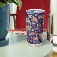 Hawaii Islands Map Design with Japanese Landscape Tumbler Cup Hawaiian Japan Fusion Art Purple Color LT03 - Polynesian Pride