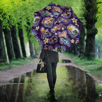 Hawaii Islands Map Design with Japanese Landscape Umbrella Hawaiian Japan Fusion Art Purple Color LT03 - Polynesian Pride