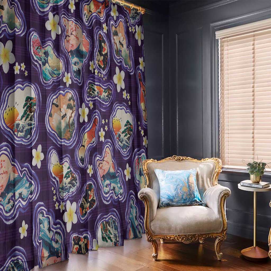Hawaii Islands Map Design with Japanese Landscape Window Curtain Hawaiian Japan Fusion Art Purple Color LT03 - Polynesian Pride