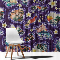 Hawaii Islands Map Design with Japanese Landscape Window Curtain Hawaiian Japan Fusion Art Purple Color LT03 - Polynesian Pride