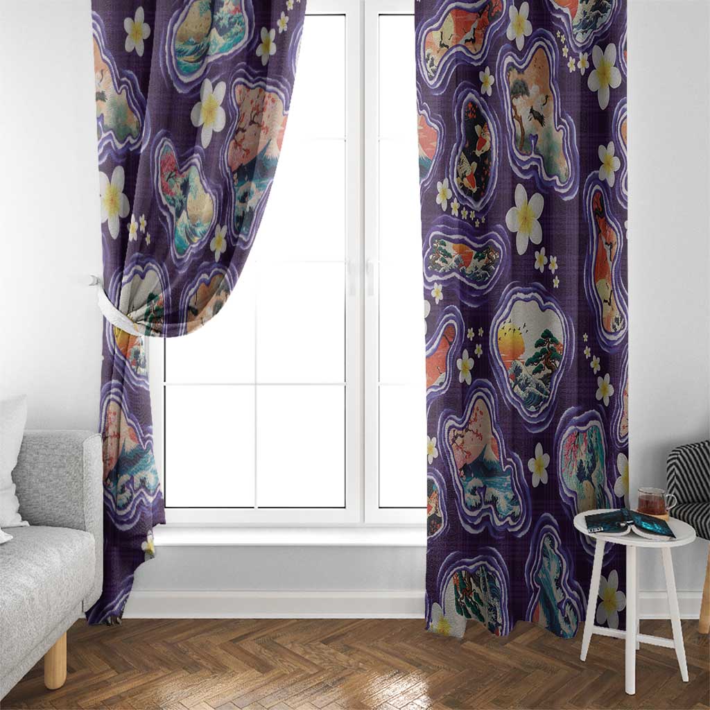 Hawaii Islands Map Design with Japanese Landscape Window Curtain Hawaiian Japan Fusion Art Purple Color LT03 - Polynesian Pride