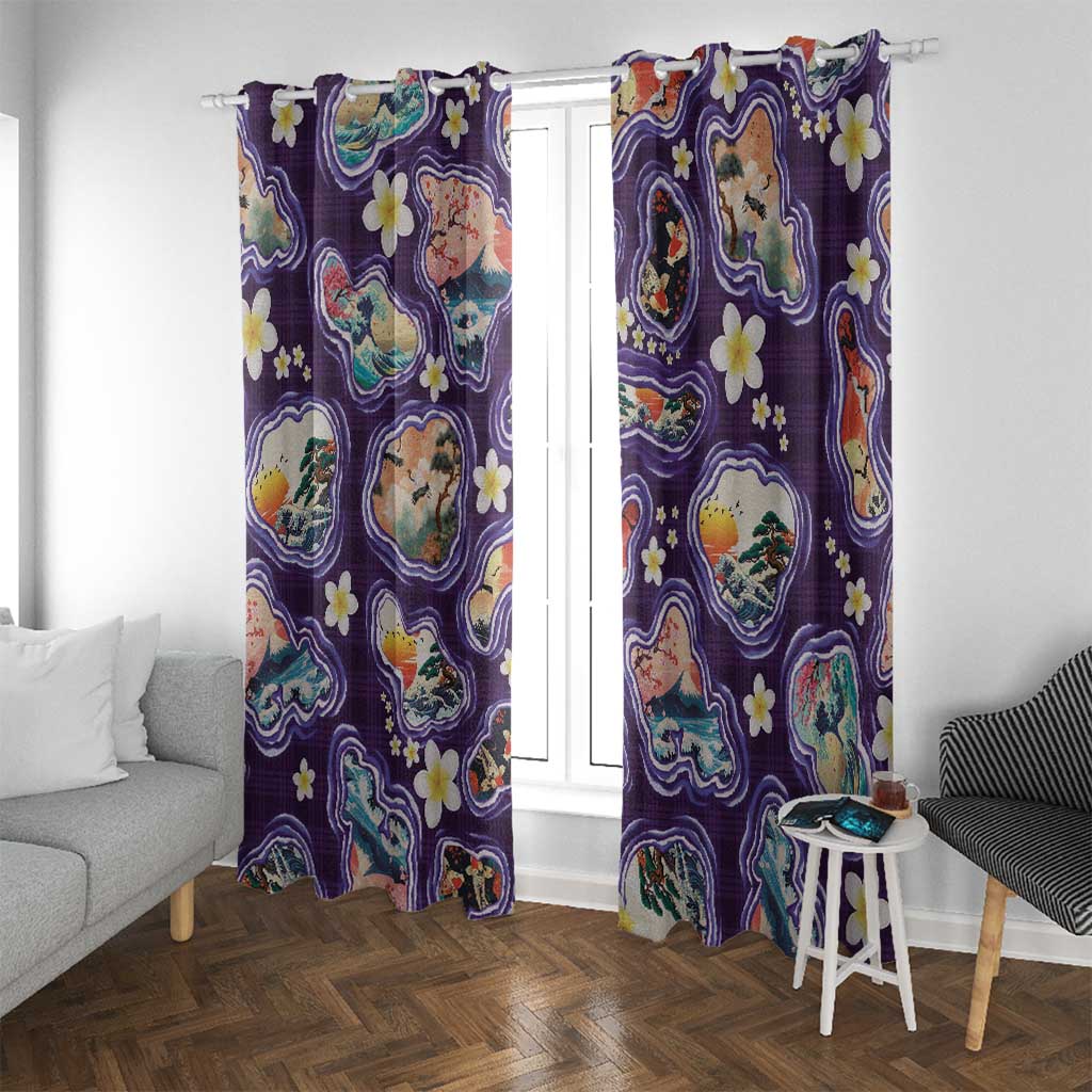 Hawaii Islands Map Design with Japanese Landscape Window Curtain Hawaiian Japan Fusion Art Purple Color LT03 With Grommets Purple - Polynesian Pride