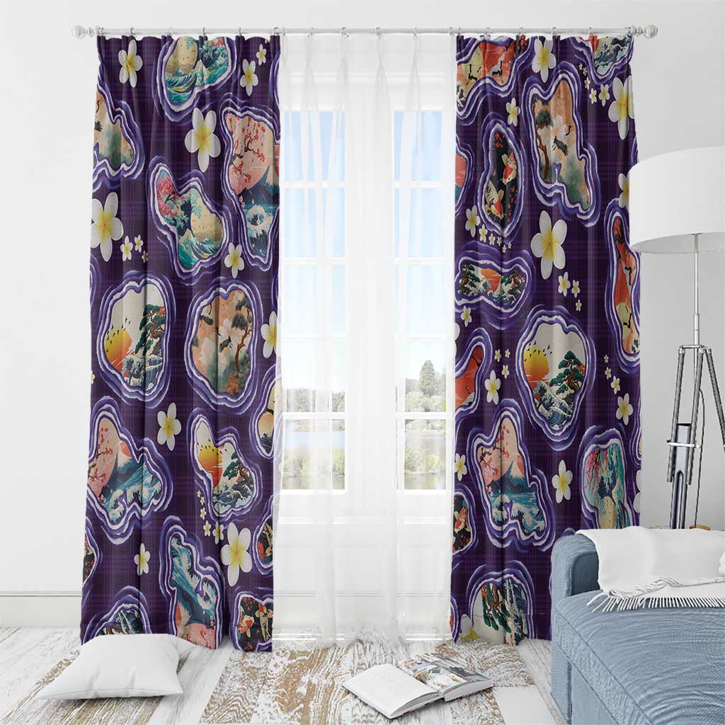 Hawaii Islands Map Design with Japanese Landscape Window Curtain Hawaiian Japan Fusion Art Purple Color LT03 - Polynesian Pride