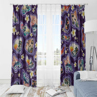 Hawaii Islands Map Design with Japanese Landscape Window Curtain Hawaiian Japan Fusion Art Purple Color LT03 - Polynesian Pride