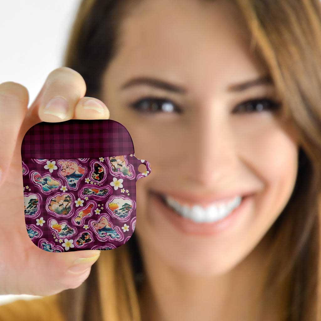 Hawaii Islands Map Design with Japanese Landscape AirPods Case Hawaiian Japan Fusion Art Pink Color LT03 - Polynesian Pride