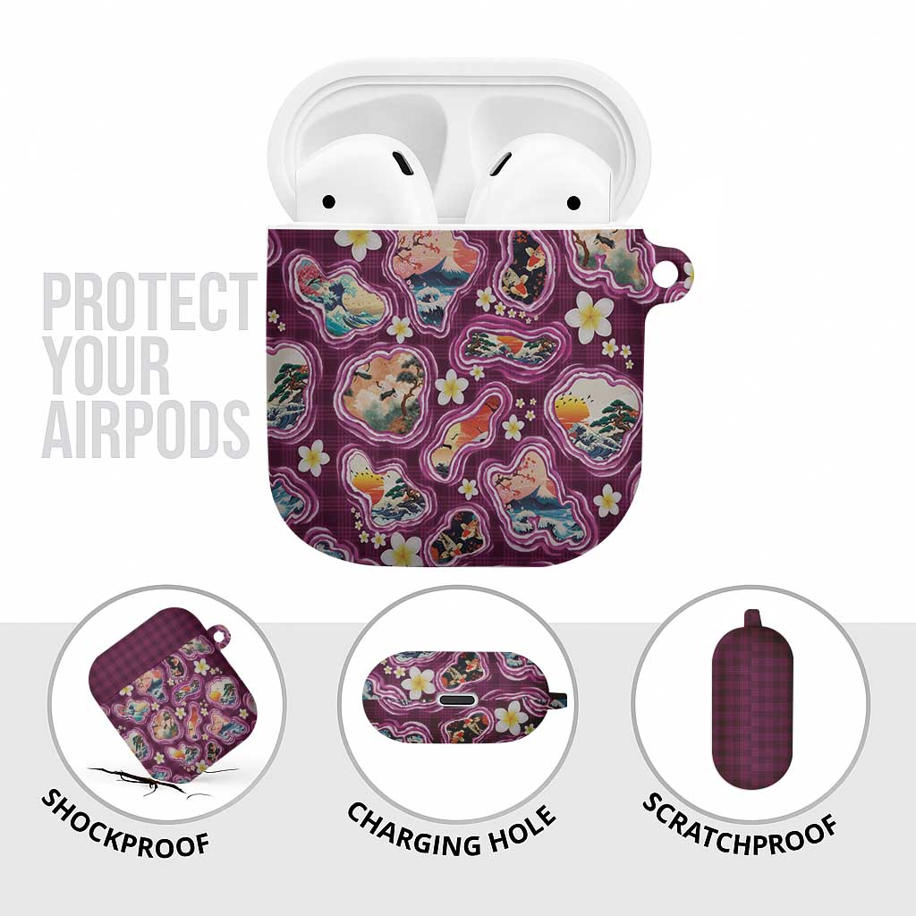Hawaii Islands Map Design with Japanese Landscape AirPods Case Hawaiian Japan Fusion Art Pink Color LT03 - Polynesian Pride