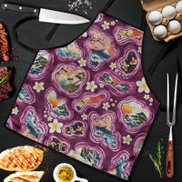 Hawaii Islands Map Design with Japanese Landscape Apron Hawaiian Japan Fusion Art Pink Color LT03 Pink - Polynesian Pride