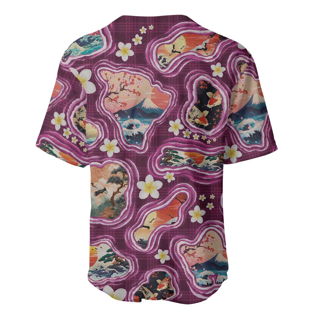 Hawaii Islands Map Design with Japanese Landscape Baseball Jersey Hawaiian Japan Fusion Art Pink Color LT03 - Polynesian Pride