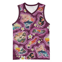 Hawaii Islands Map Design with Japanese Landscape Basketball Jersey Hawaiian Japan Fusion Art Pink Color LT03 Unisex Pink - Polynesian Pride