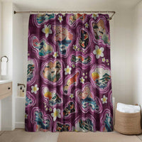 Hawaii Islands Map Design with Japanese Landscape Bathroom Set Hawaiian Japan Fusion Art Pink Color LT03 Shower Curtain Only Pink - Polynesian Pride