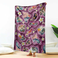 Hawaii Islands Map Design with Japanese Landscape Blanket Hawaiian Japan Fusion Art Pink Color LT03 - Polynesian Pride