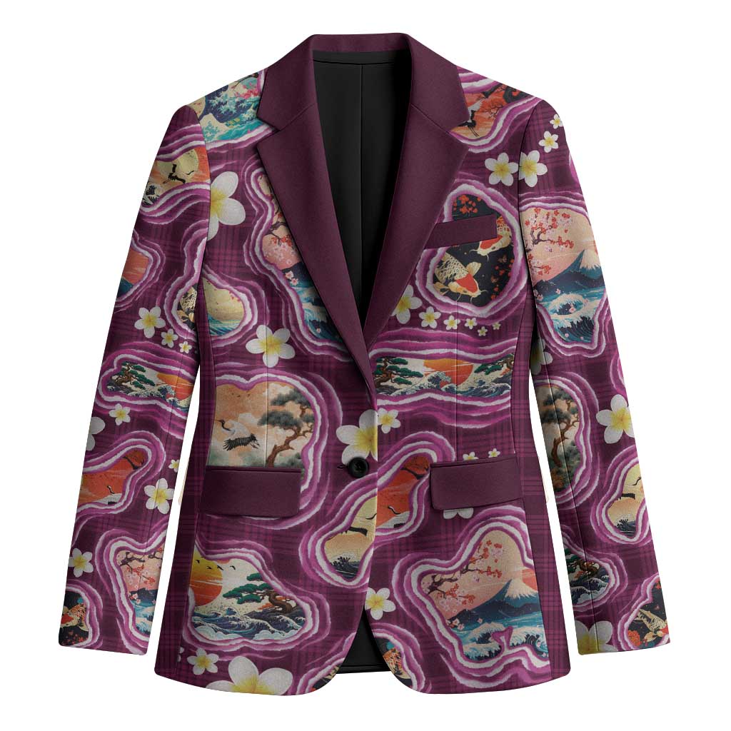 Hawaii Islands Map Design with Japanese Landscape Blazer Hawaiian Japan Fusion Art Pink Color