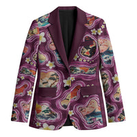 Hawaii Islands Map Design with Japanese Landscape Blazer Hawaiian Japan Fusion Art Pink Color LT03 Unisex Pink - Polynesian Pride