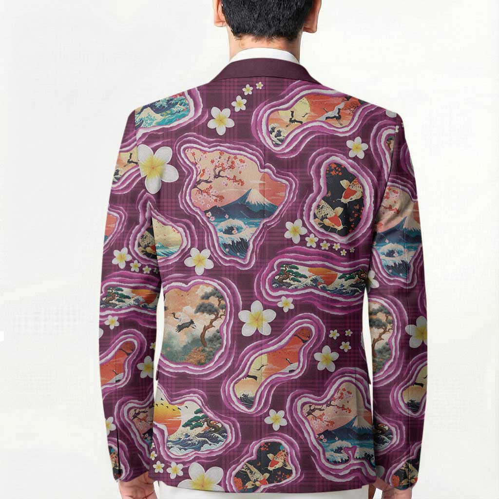 Hawaii Islands Map Design with Japanese Landscape Blazer Hawaiian Japan Fusion Art Pink Color LT03 - Polynesian Pride