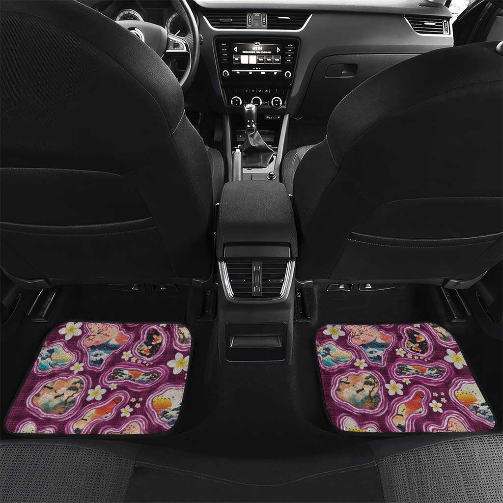 Hawaii Islands Map Design with Japanese Landscape Car Mats Hawaiian Japan Fusion Art Pink Color LT03 Set 2pcs - Back Pink - Polynesian Pride