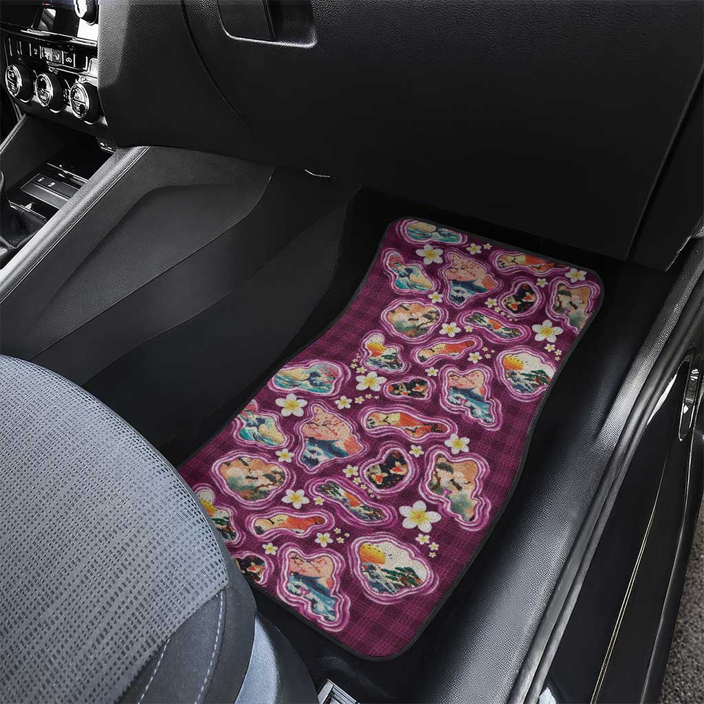 Hawaii Islands Map Design with Japanese Landscape Car Mats Hawaiian Japan Fusion Art Pink Color LT03 - Polynesian Pride