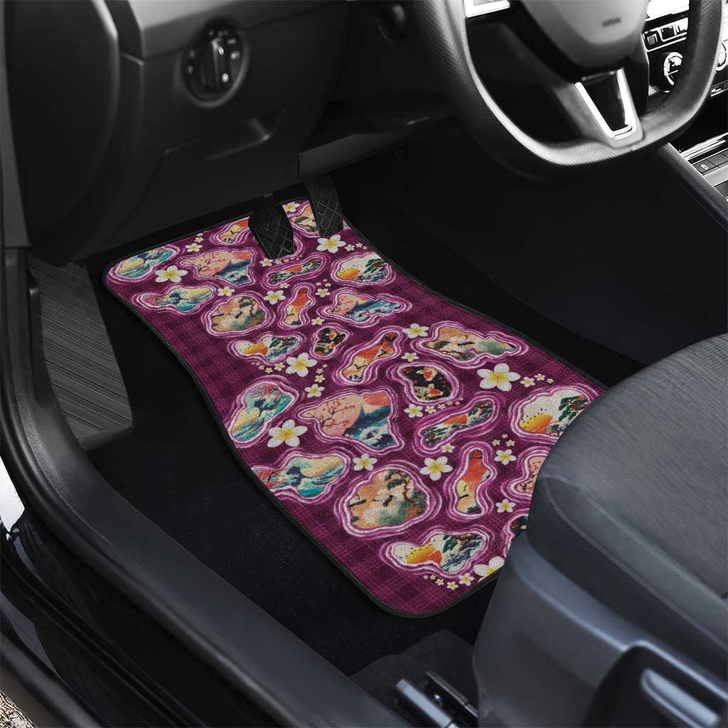 Hawaii Islands Map Design with Japanese Landscape Car Mats Hawaiian Japan Fusion Art Pink Color LT03 - Polynesian Pride