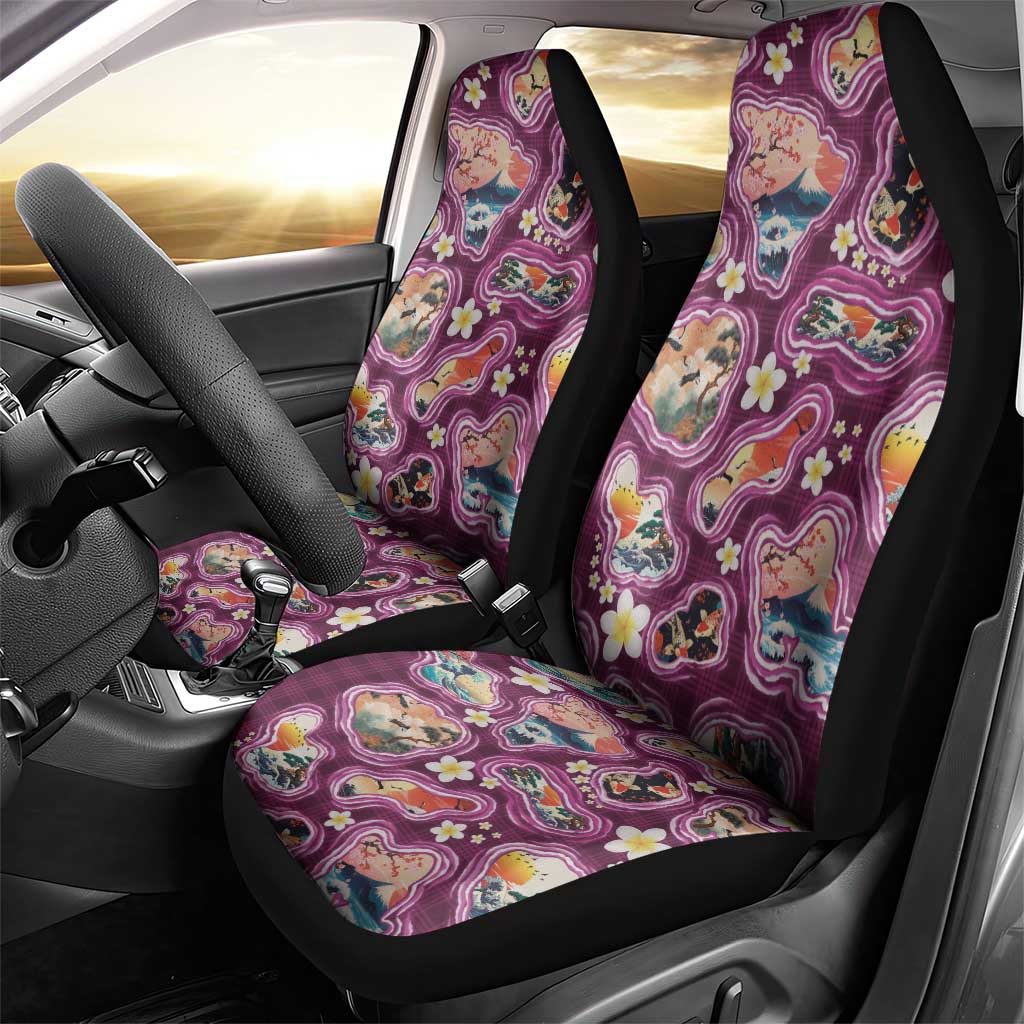 Hawaii Islands Map Design with Japanese Landscape Car Seat Cover Hawaiian Japan Fusion Art Pink Color LT03 - Polynesian Pride