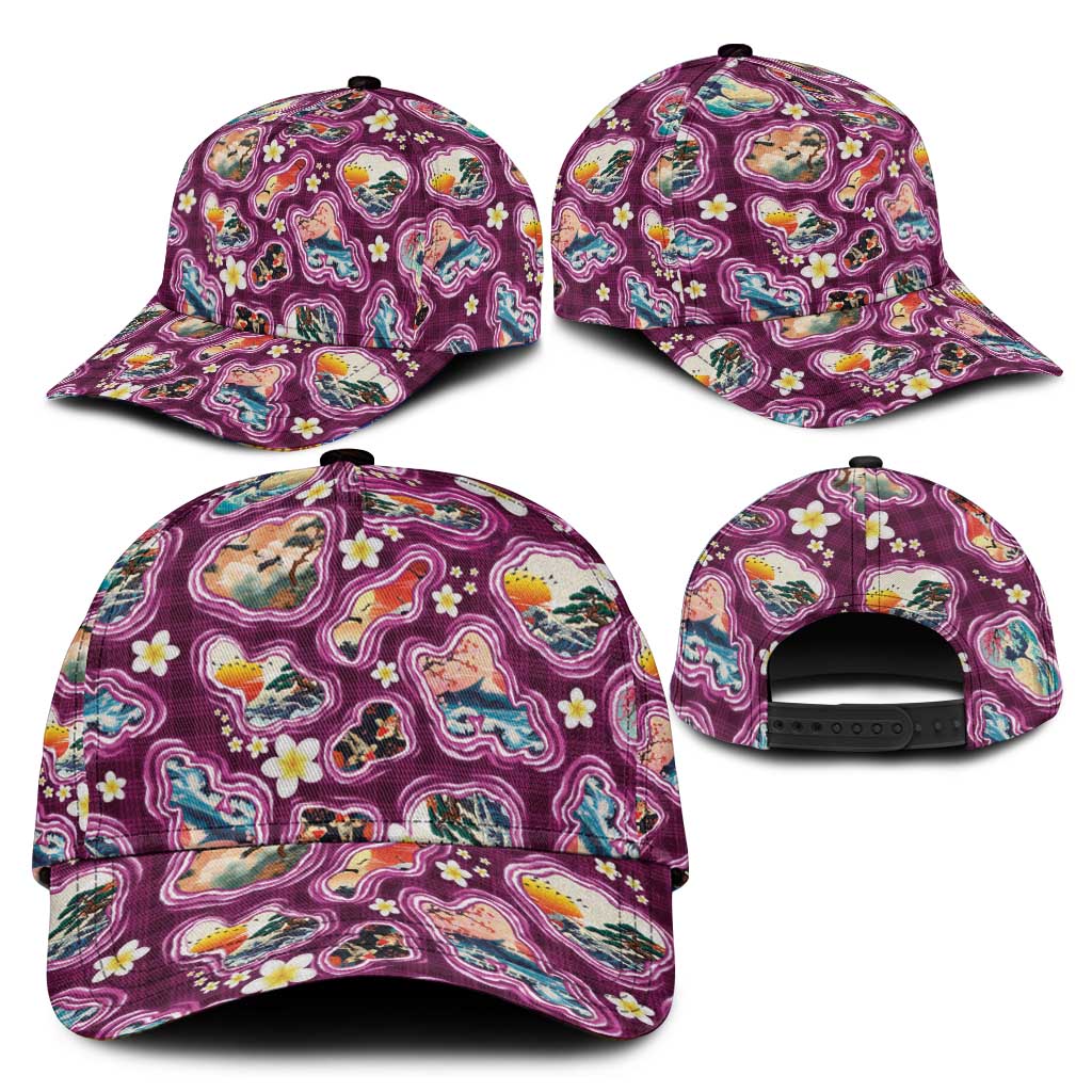 Hawaii Islands Map Design with Japanese Landscape Classic Cap Hawaiian Japan Fusion Art Pink Color LT03 - Polynesian Pride