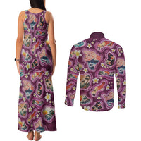 Hawaii Islands Map Design with Japanese Landscape Couples Matching Tank Maxi Dress and Long Sleeve Button Shirt Hawaiian Japan Fusion Art Pink Color LT03 - Polynesian Pride