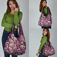 Hawaii Islands Map Design with Japanese Landscape Grocery Bag Hawaiian Japan Fusion Art Pink Color LT03 - Polynesian Pride