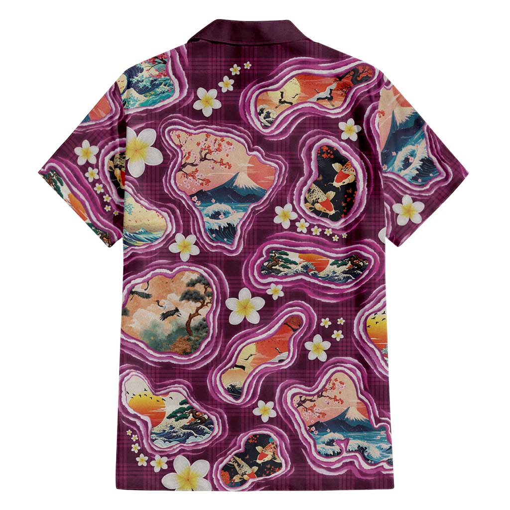 Hawaii Islands Map Design with Japanese Landscape Hawaiian Shirt Hawaiian Japan Fusion Art Pink Color LT03 - Polynesian Pride