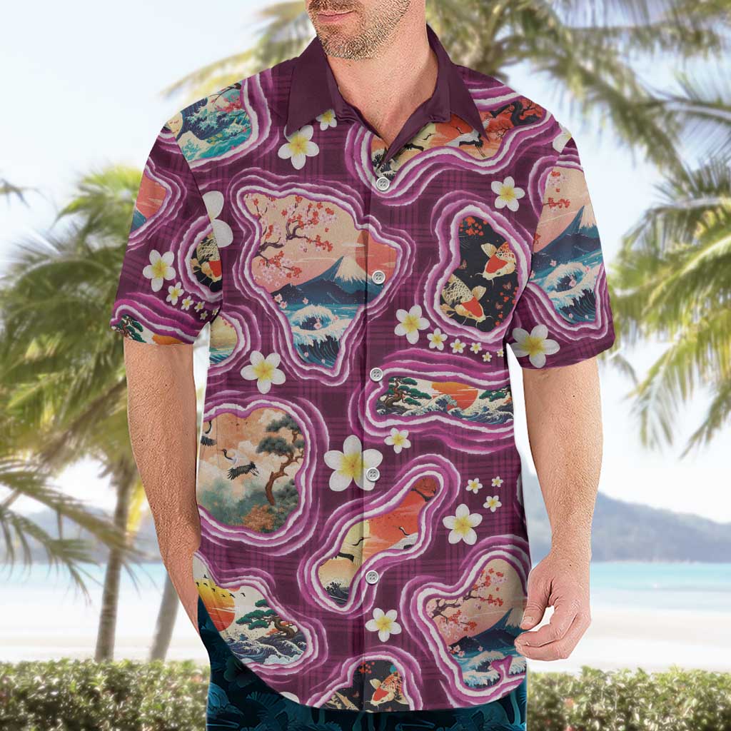 Hawaii Islands Map Design with Japanese Landscape Hawaiian Shirt Hawaiian Japan Fusion Art Pink Color LT03 - Polynesian Pride