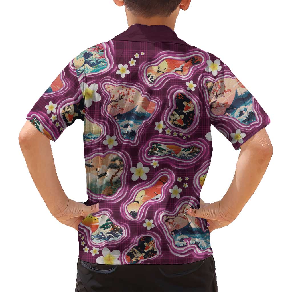 Hawaii Islands Map Design with Japanese Landscape Hawaiian Shirt Hawaiian Japan Fusion Art Pink Color LT03 - Polynesian Pride