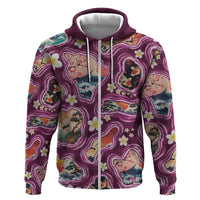 Hawaii Islands Map Design with Japanese Landscape Hoodie Hawaiian Japan Fusion Art Pink Color LT03 Zip Hoodie Pink - Polynesian Pride